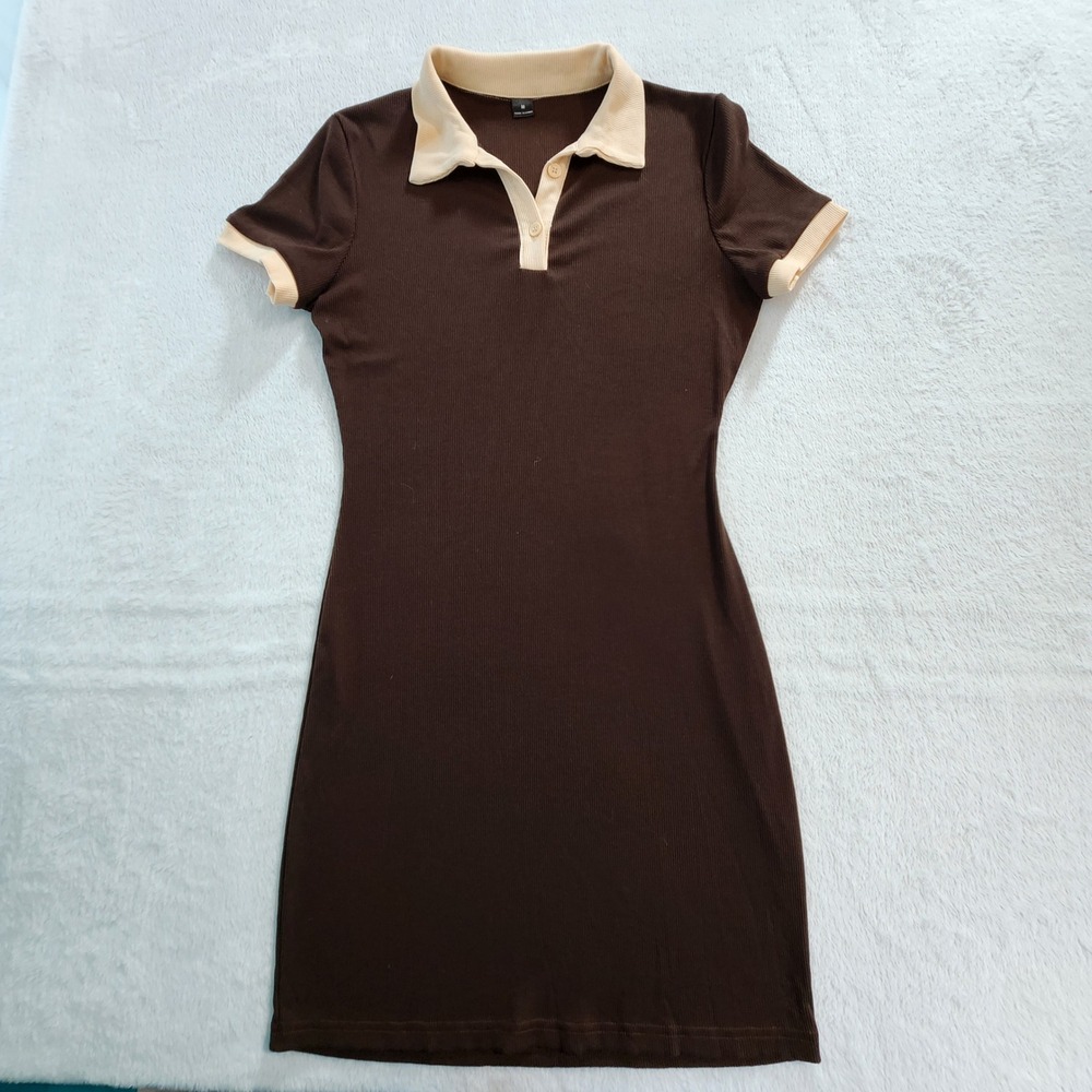 Polo Mini Dress Womens Medium Brown Tan Preppy Coquette Earthy Forestcore Retro‎